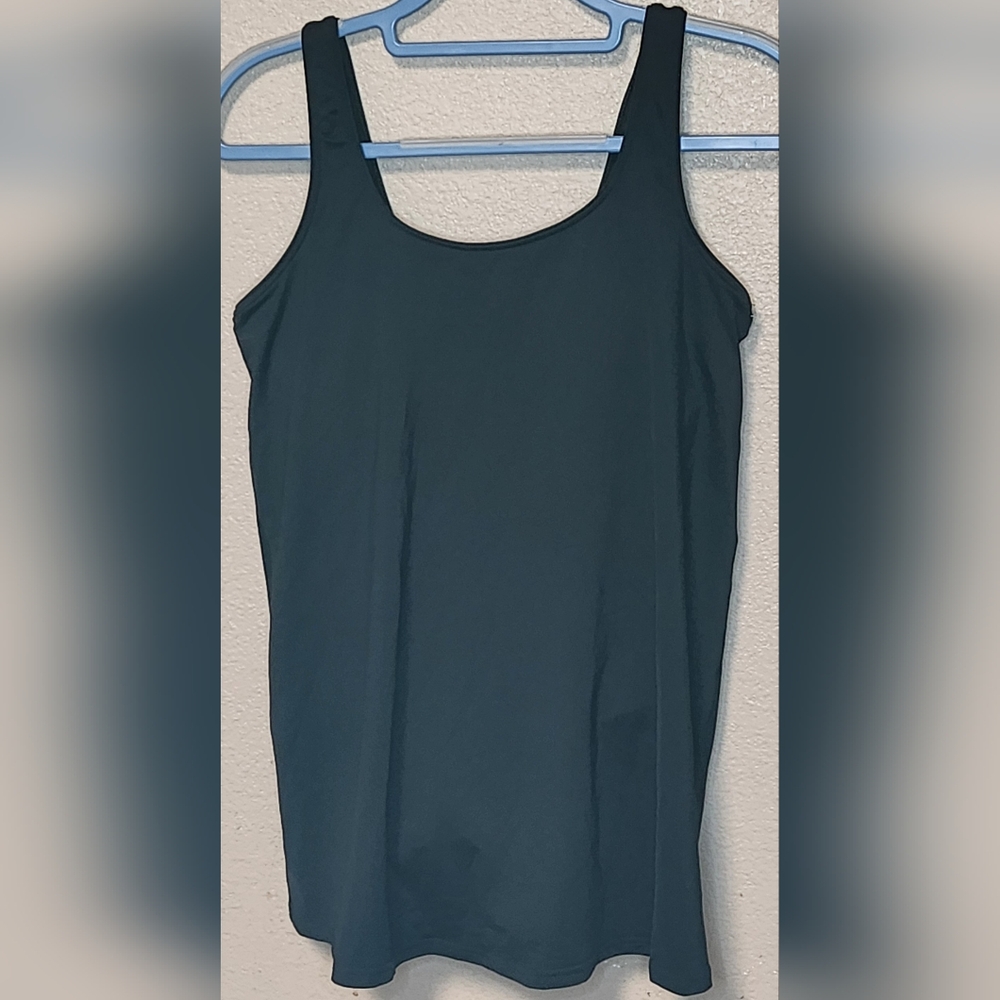 Lands' End Women's Black Scoop Neck Mini Swim Dress One Piece Swimsuit S-S